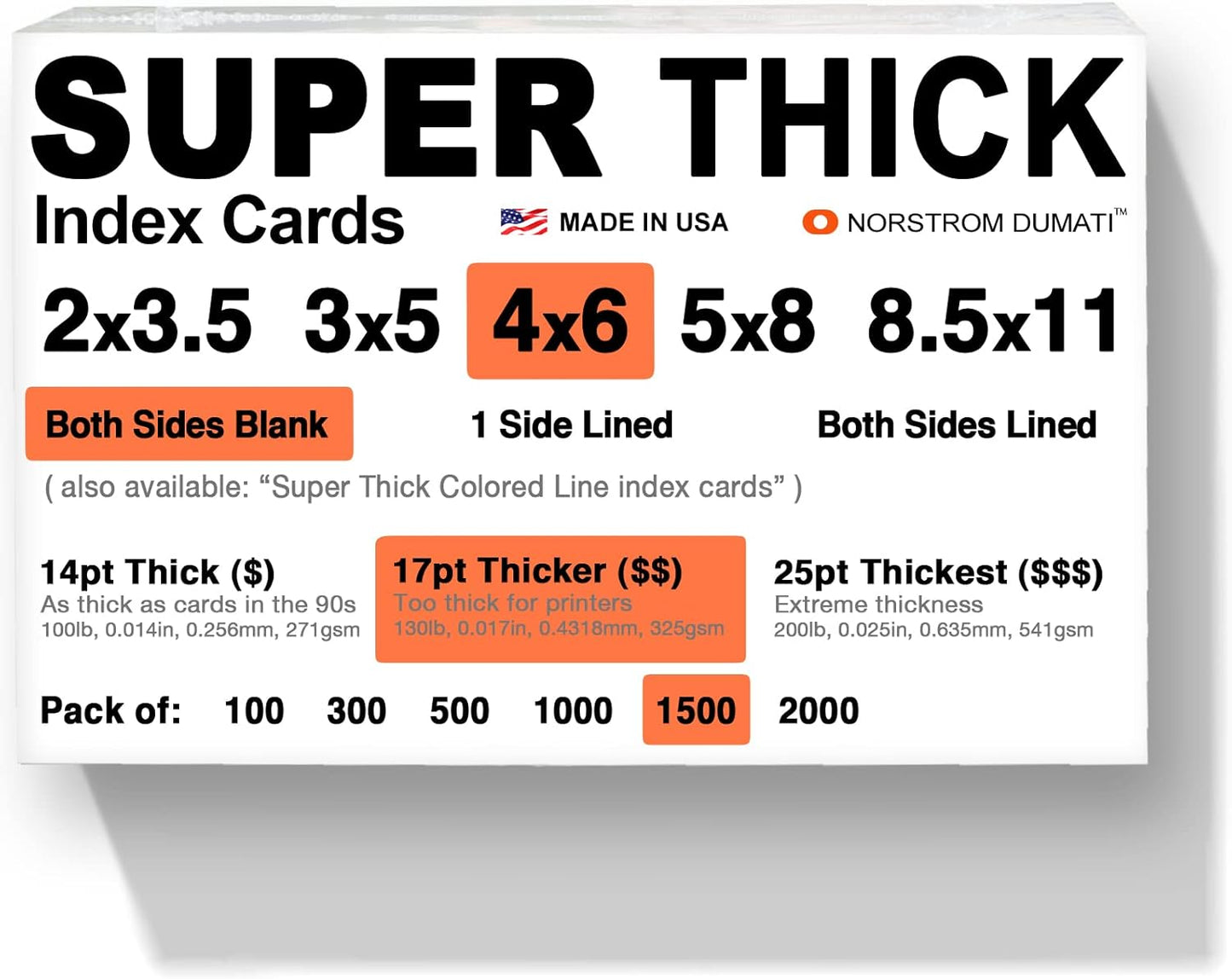 1,500 Super Thick Index Cards - 4x6 Unruled Blank Cards
