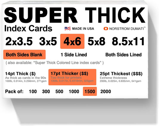 1,500 Super Thick Index Cards - 4x6 Unruled Blank Cards