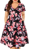 RITERA Plus Size Dresses for Curvy Women V Neck Short Sleeve Dress