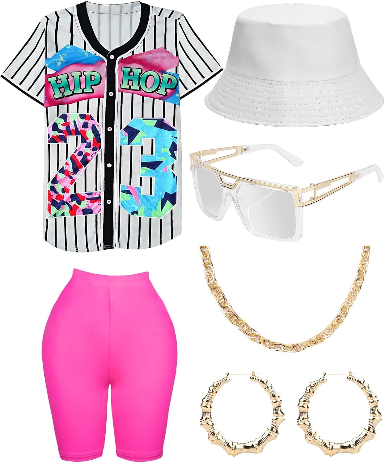 80s 90s Outfit for Women, Unisex Hip Hop Costume Set