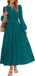 MEROKEETY Fall Dresses for Women 2025 Cotton Midi Maxi Dress - Pockets