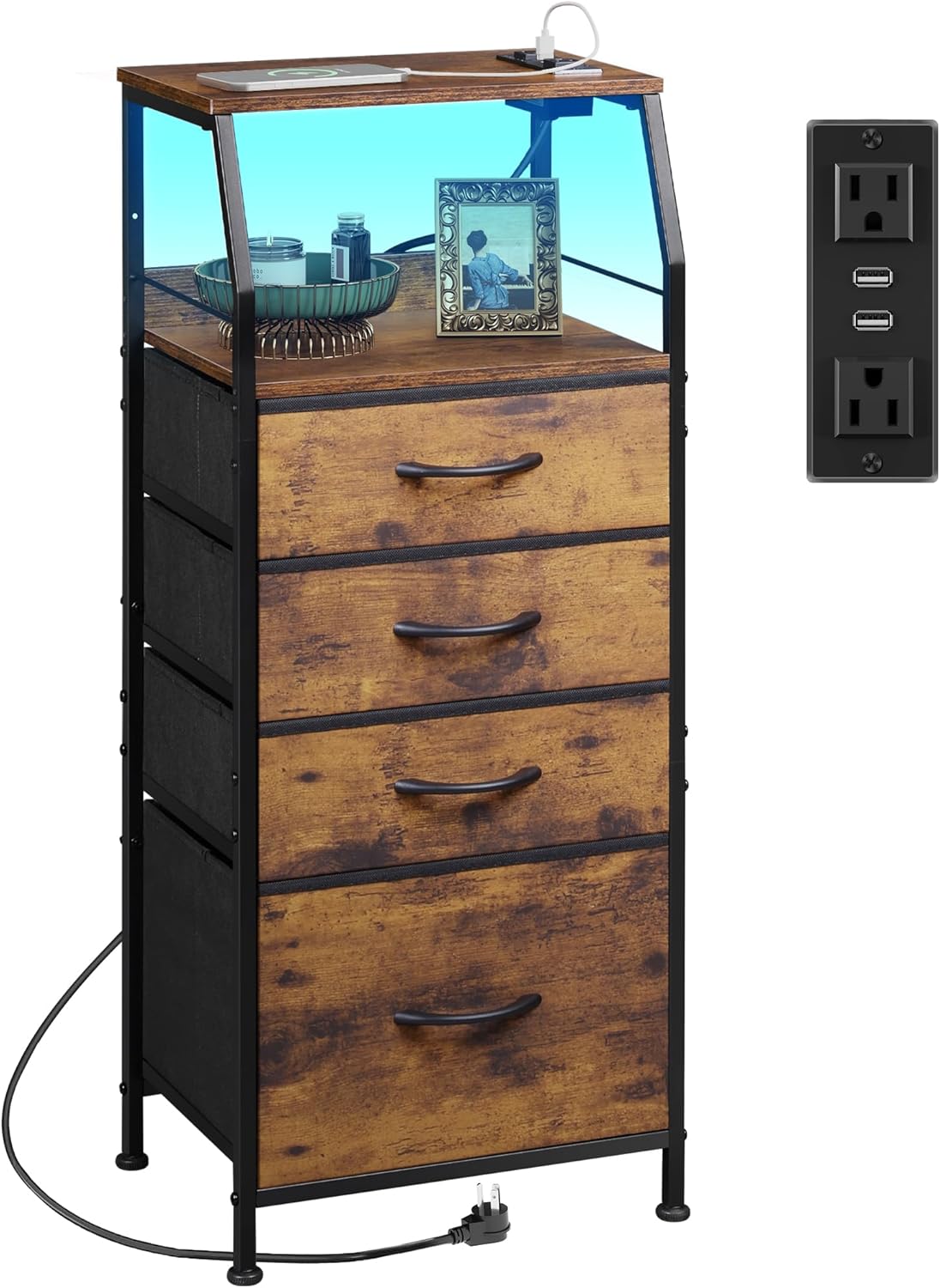 WLIVE 4 Drawer Dresser with Charging Station and LED Light