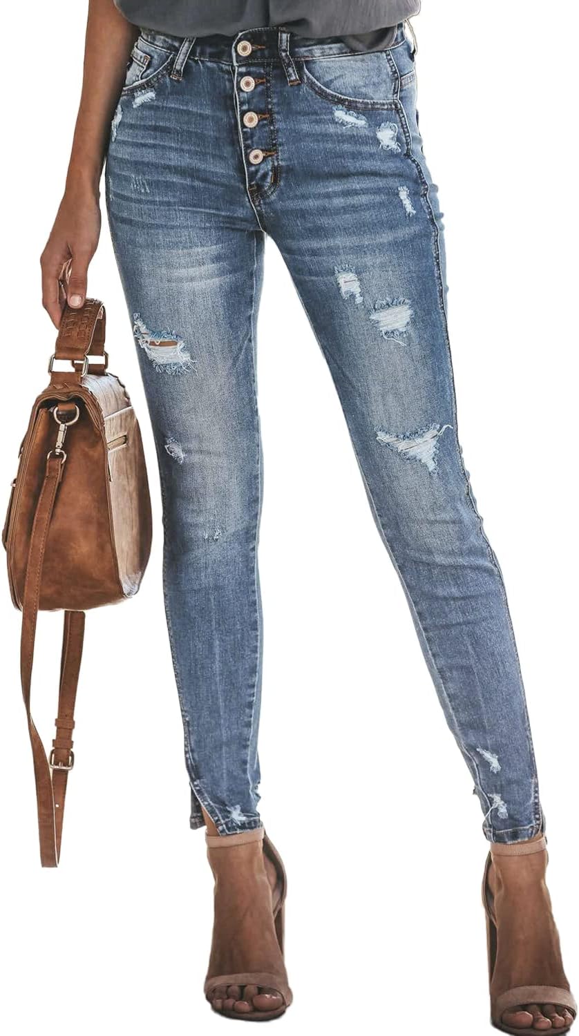 Allimy Women's High Rise Skinny Stretch Ripped Jeans for Style