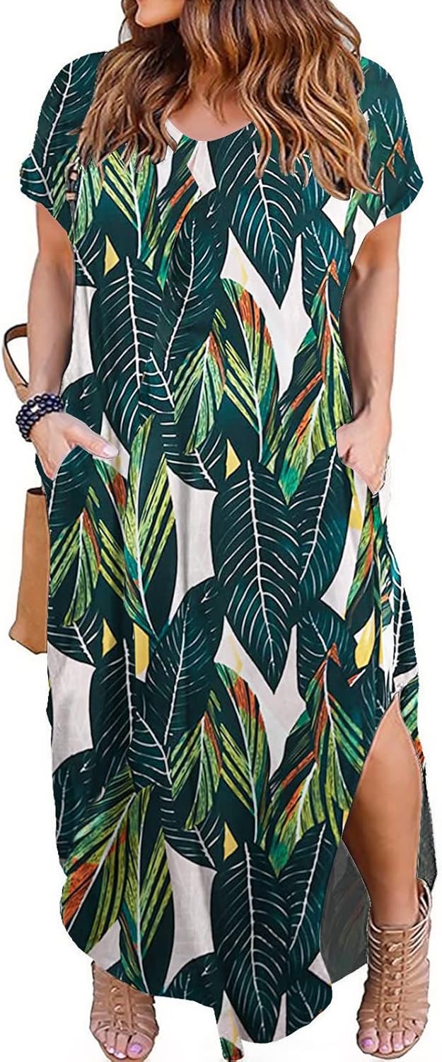 Kancystore Women's Plus Size Casual Maxi Dress with Pockets