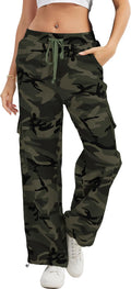 Camo Pants Women High Waisted Wide Leg Cargo Pants - Casual Fit Capris