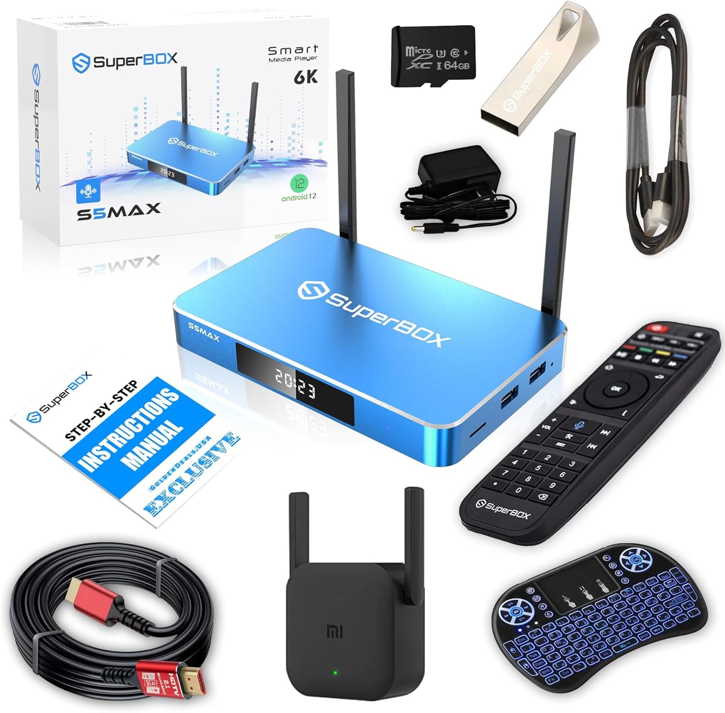 S5 MAX Bundle TV Box: 8K HDMI, 64GB Card, WiFi Extender & More