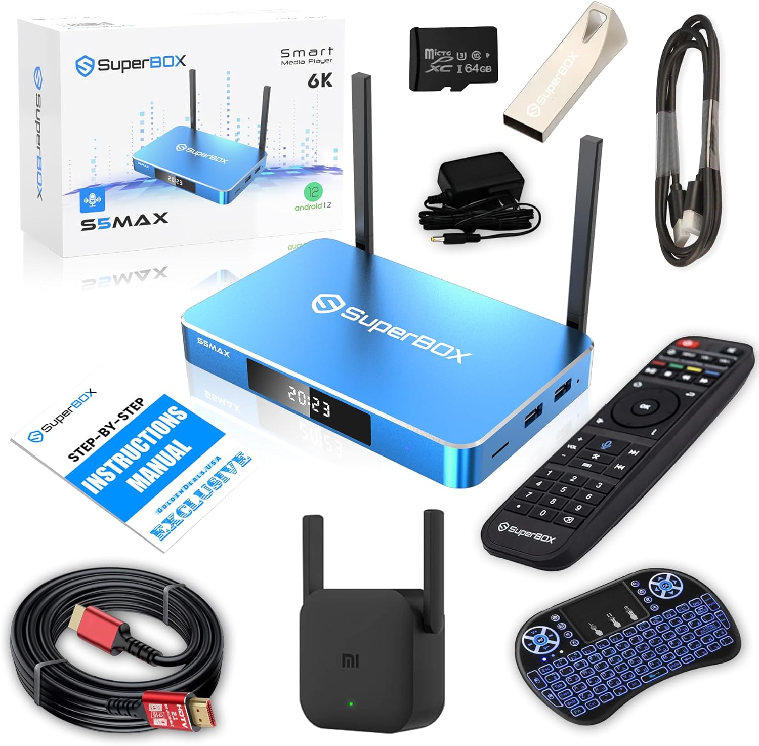 S5 MAX Bundle TV Box: 8K HDMI, 64GB Card, WiFi Extender & More