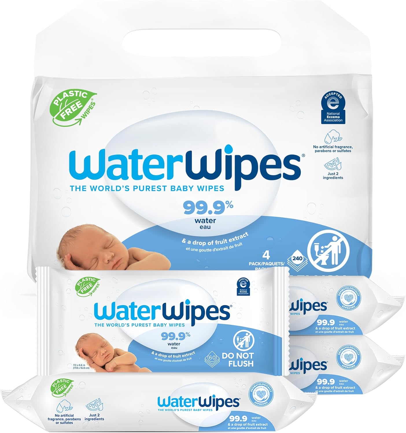 WaterWipes 99.9% Water Baby Wipes, Hypoallergenic - 240 Count