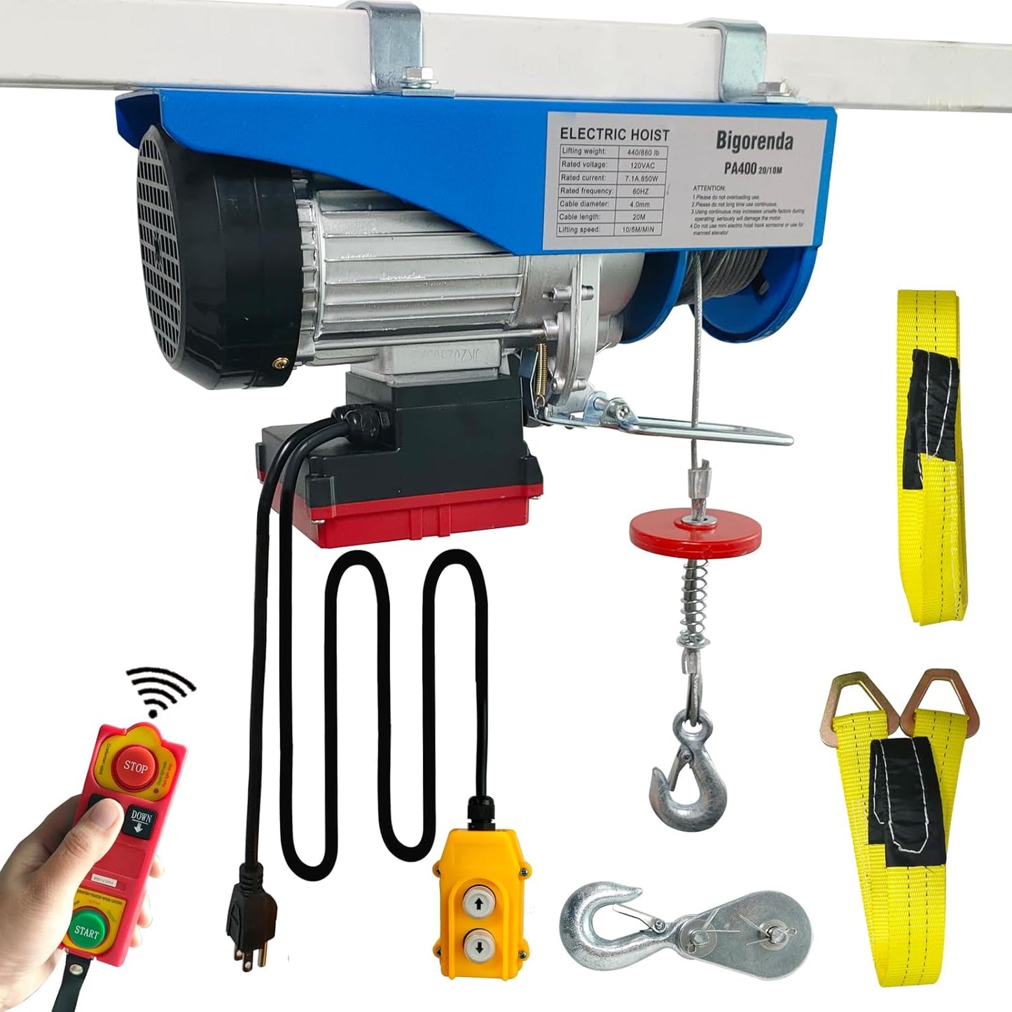 880lbs Electric Hoist with Remote Control for Versatile Lifting