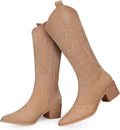 Suede Knee High Cowboy Boots for Women - Comfortable Tall Cowgirl toe