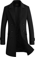 Men's Premium Wool Blend Double Breasted Long Pea Coat - Classic