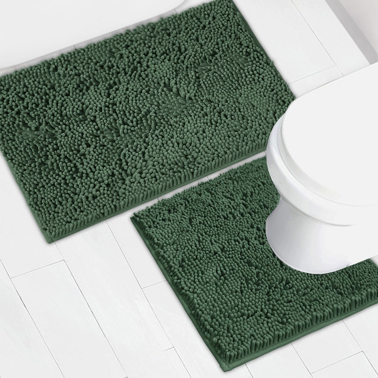 Chenille Bath Mat Set - Super Absorbent Non-Slip Bathroom Rugs