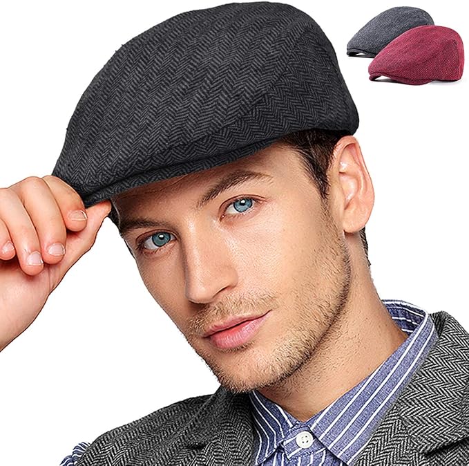 2Pack Adjustable Newsboy Hats for Men Flat Cap Stylish Cabbie