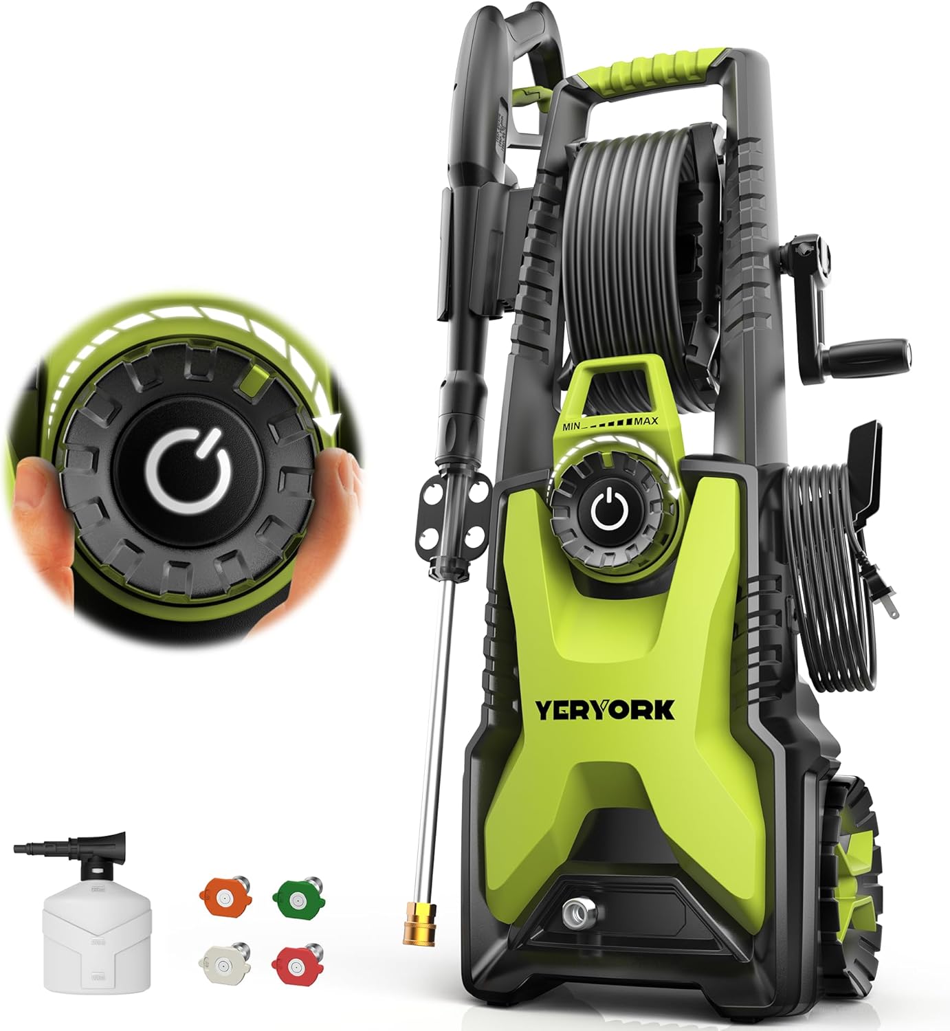 Yeryork Electric Pressure Washer: 5000 PSI Power, 33FT Reel, Foam Cannon