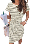 MEROKEETY Women's Striped T-Shirt Dress with Pockets for Summer Style