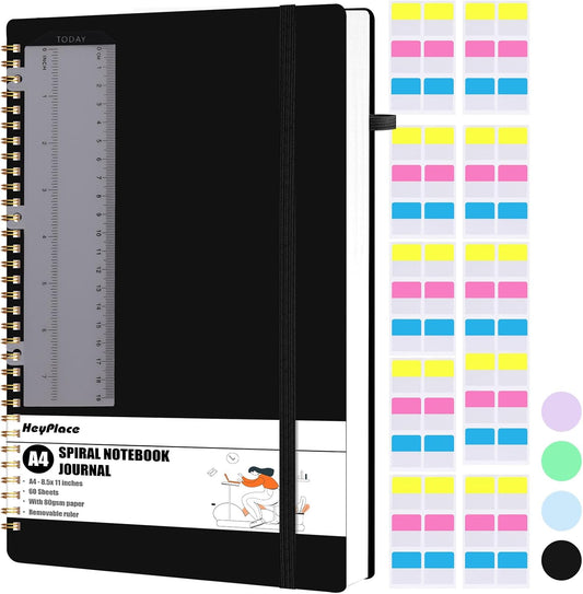 HEYPLACE Spiral Notebook Journal 8.5x11 - 120 Pages, Hardcover Ruled Journal for Work & School - Black