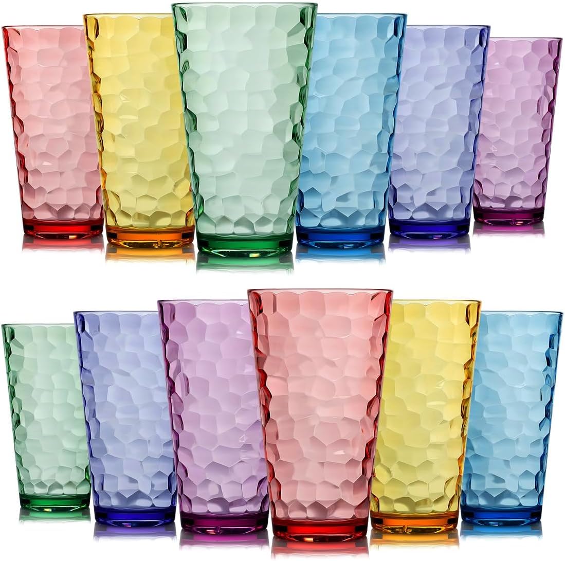 Hammered Plastic Drinking Tumblers Set of 12 - Premium Quality