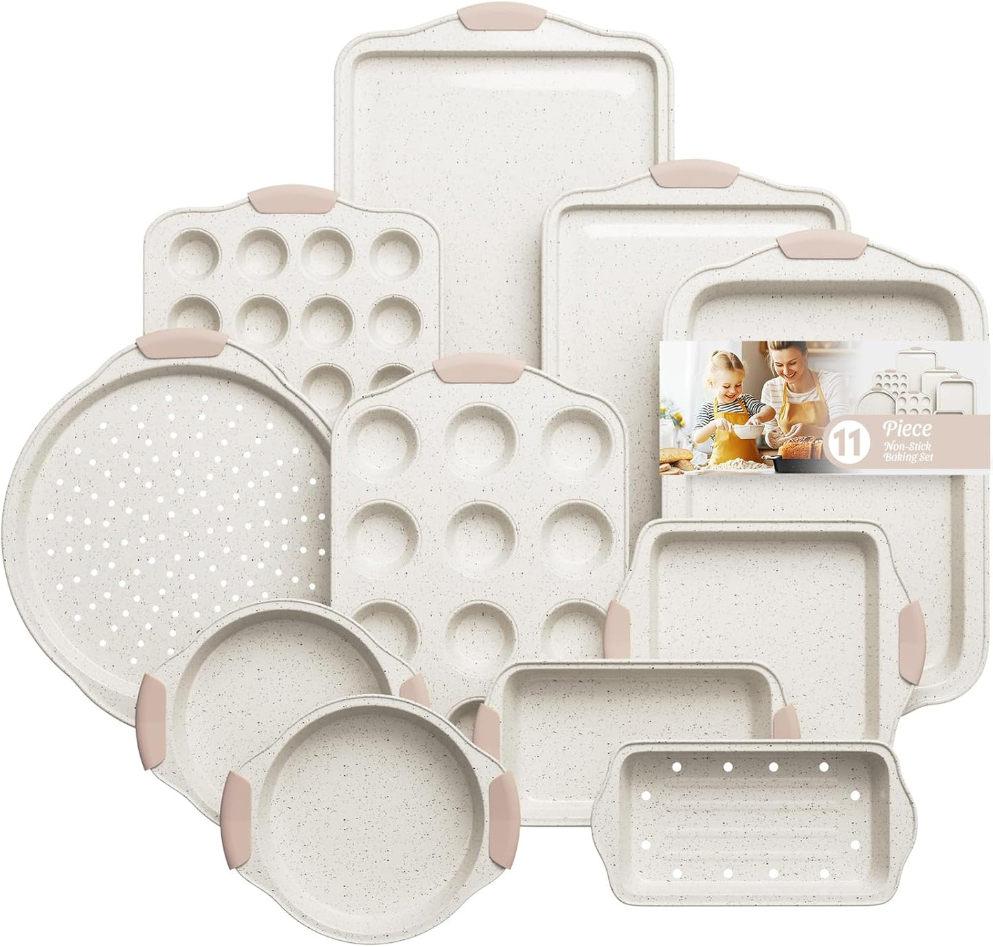 11-Piece Nonstick Baking Pans Set with Silicone Handles