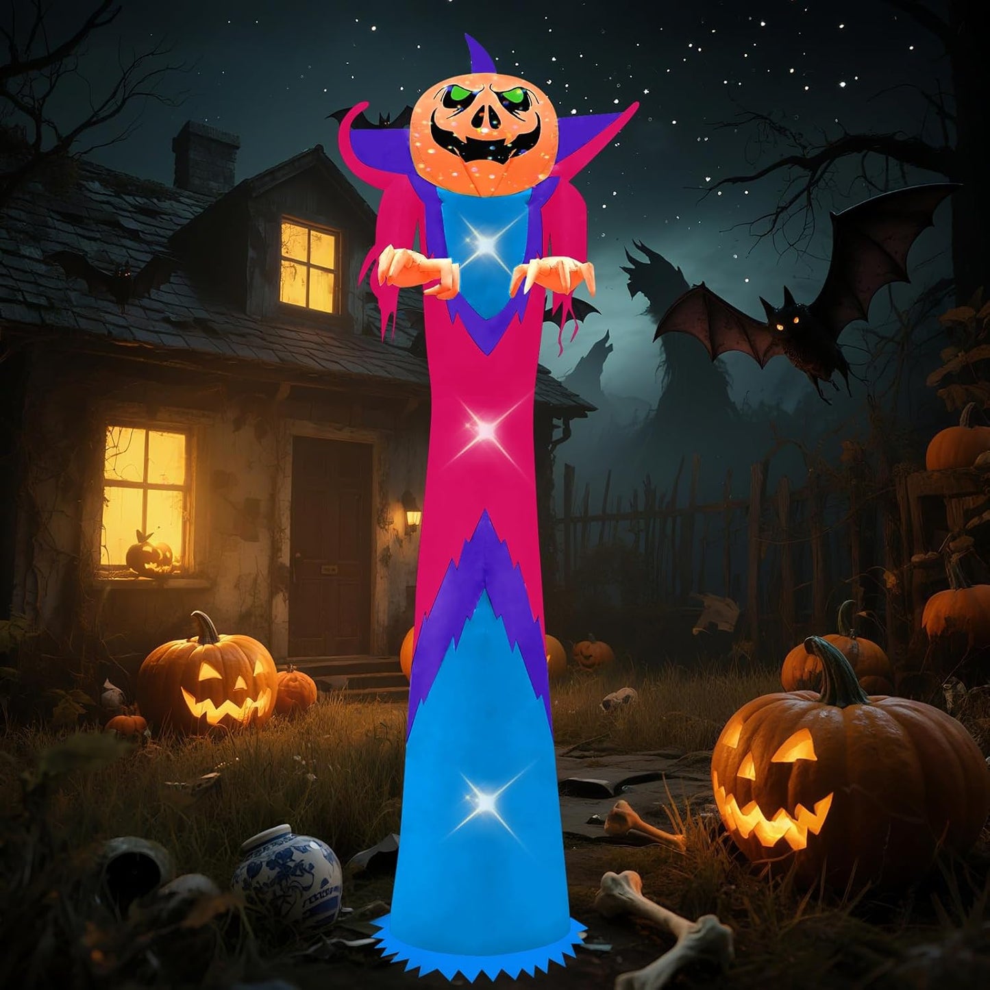 12ft Tall Giant Halloween Pumpkin Ghost Inflatable Decoration