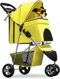 3-Wheel Pet Stroller for Pets up to 33lbs - Yellow Foldable Jogger