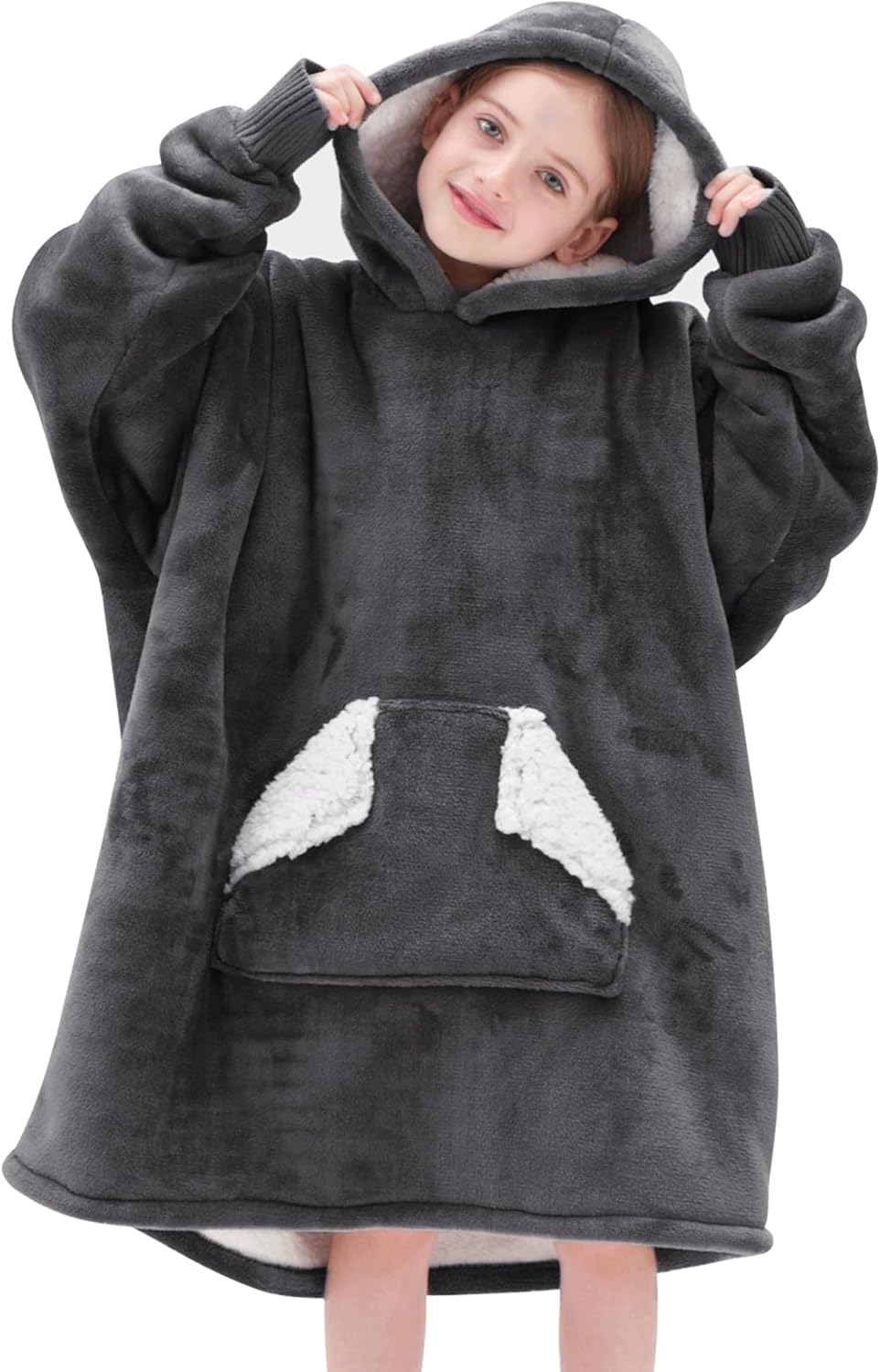 Cozy Kids Hooded Blanket - Soft Sherpa, Hood Pocket & Sleeves