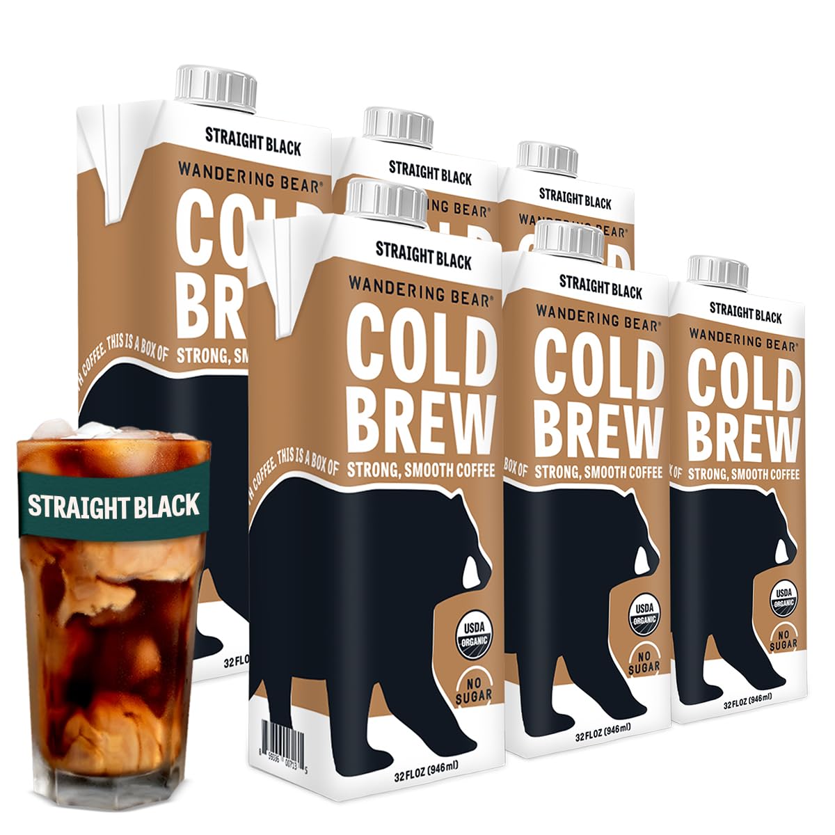 Wandering Bear Extra Strong Cold Brew - Smooth Unsweetened 6 Pack