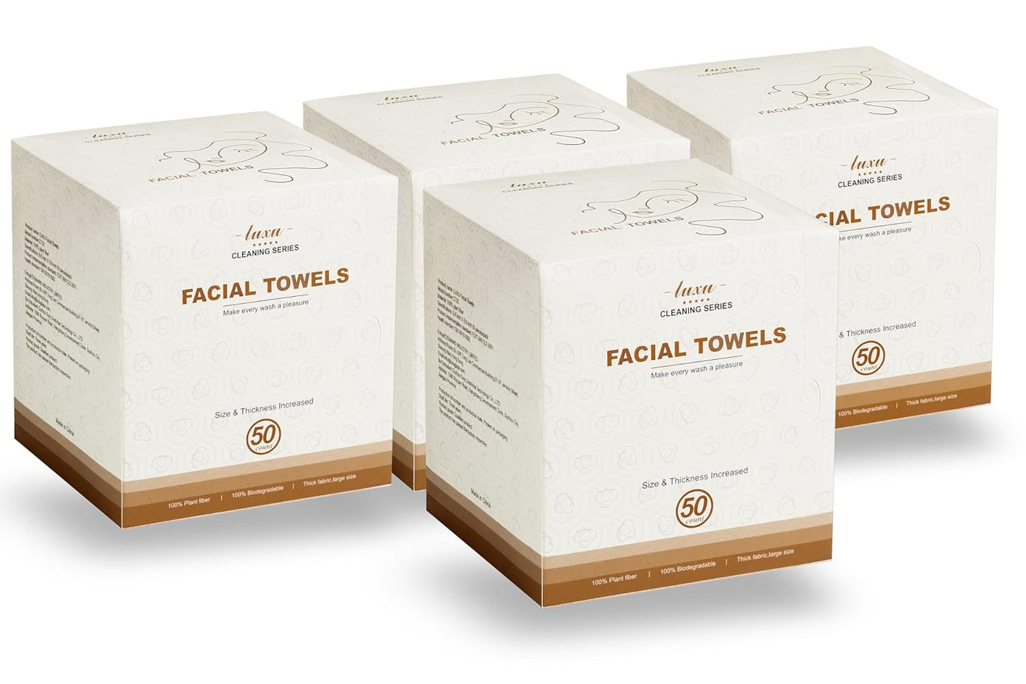 LUXU Large Disposable Face Towels for Sensitive Skin - 200 Count