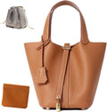 Genuine Leather Lock Design Bucket Bag for Fashionable Style