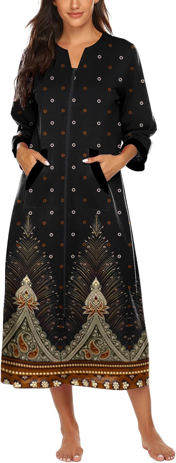 Ekouaer Women Zipper Robe with Pockets for Cozy Comfort