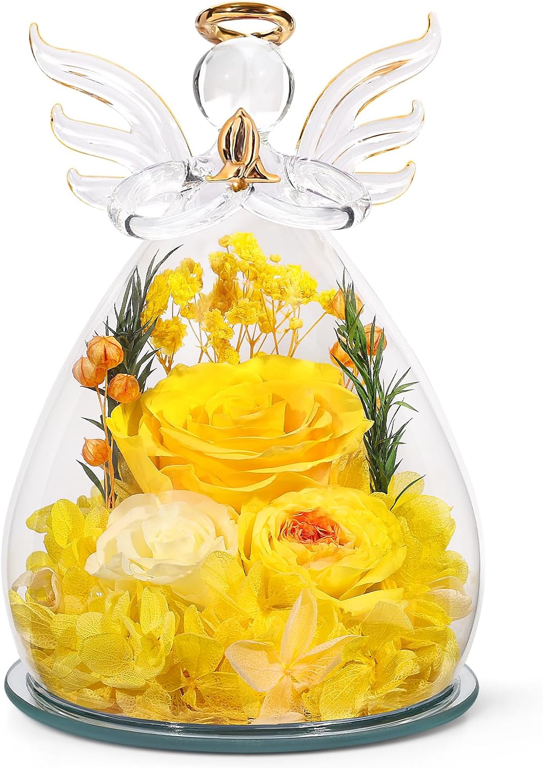 Preserved Rose Angel Figurine with LED Lights for Women Gifts
