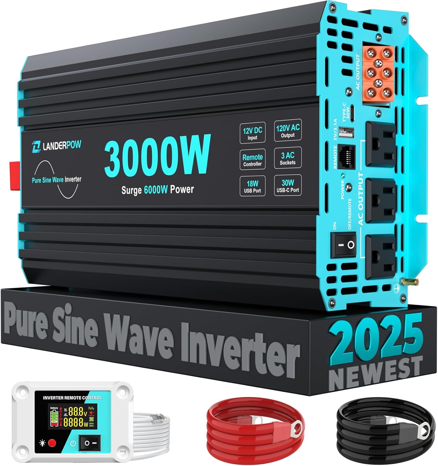 3000 Watt Pure Sine Wave Inverter for RV, Truck, and Home Use