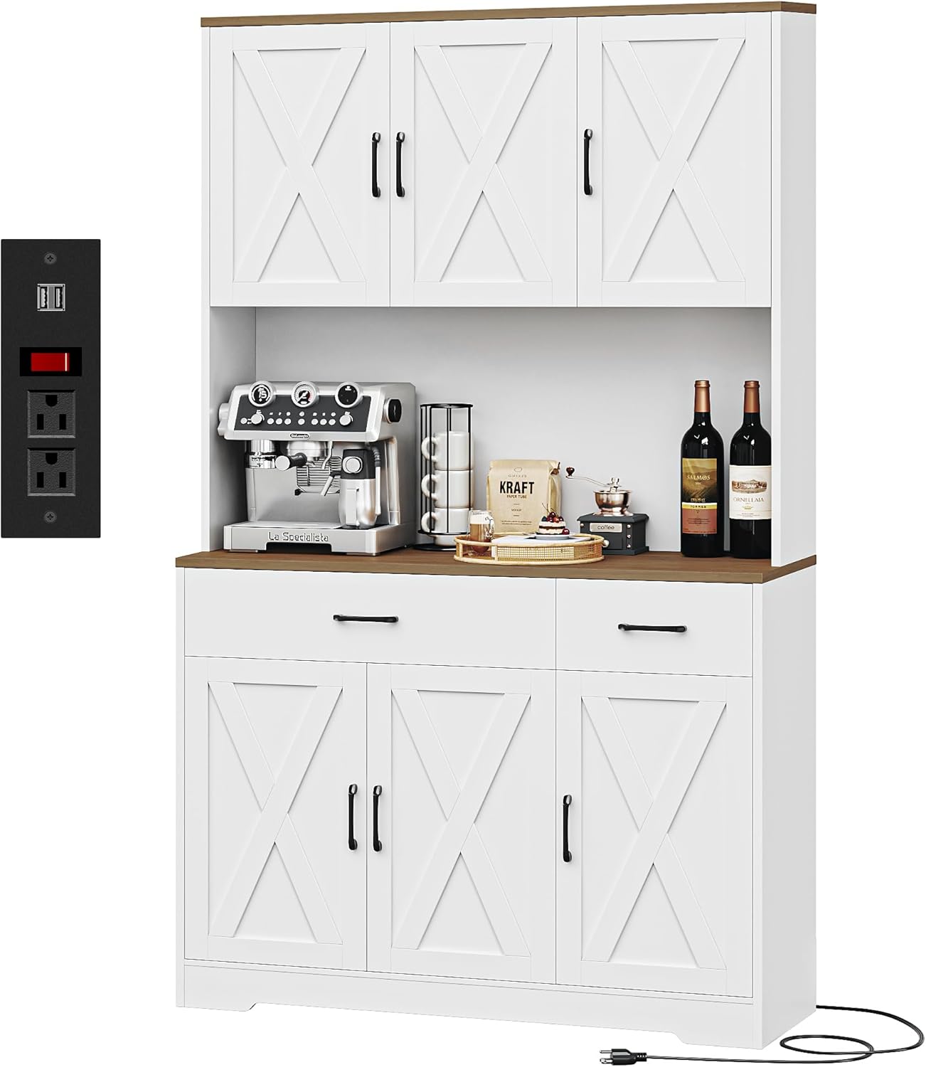 71in Pantry Cabinet with Charging Station for Kitchen Storage