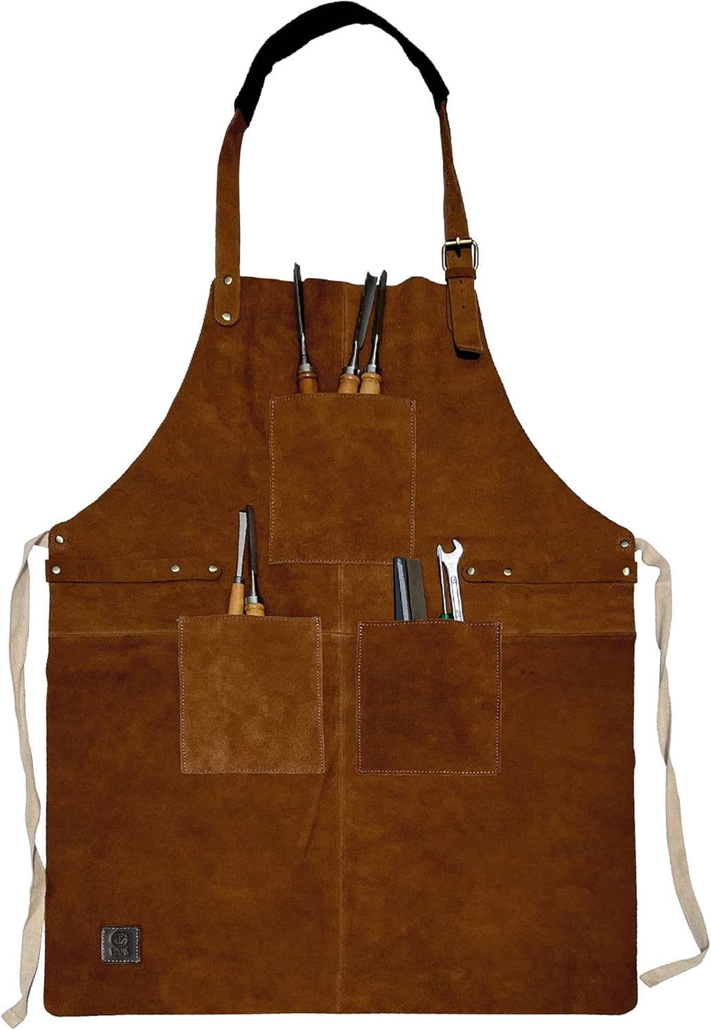 RUSTIC TOWN Leather Grill Work Apron with Tool Pockets for All