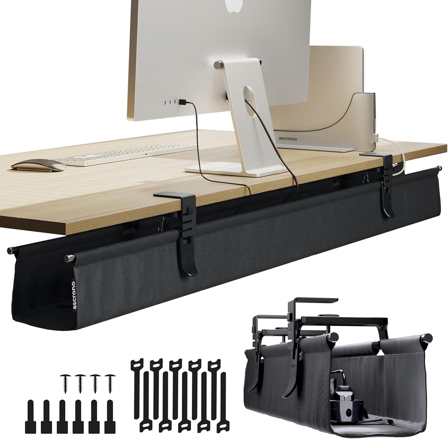 Ascrono No Drill Under Desk Cable Management Tray for Clean Setup