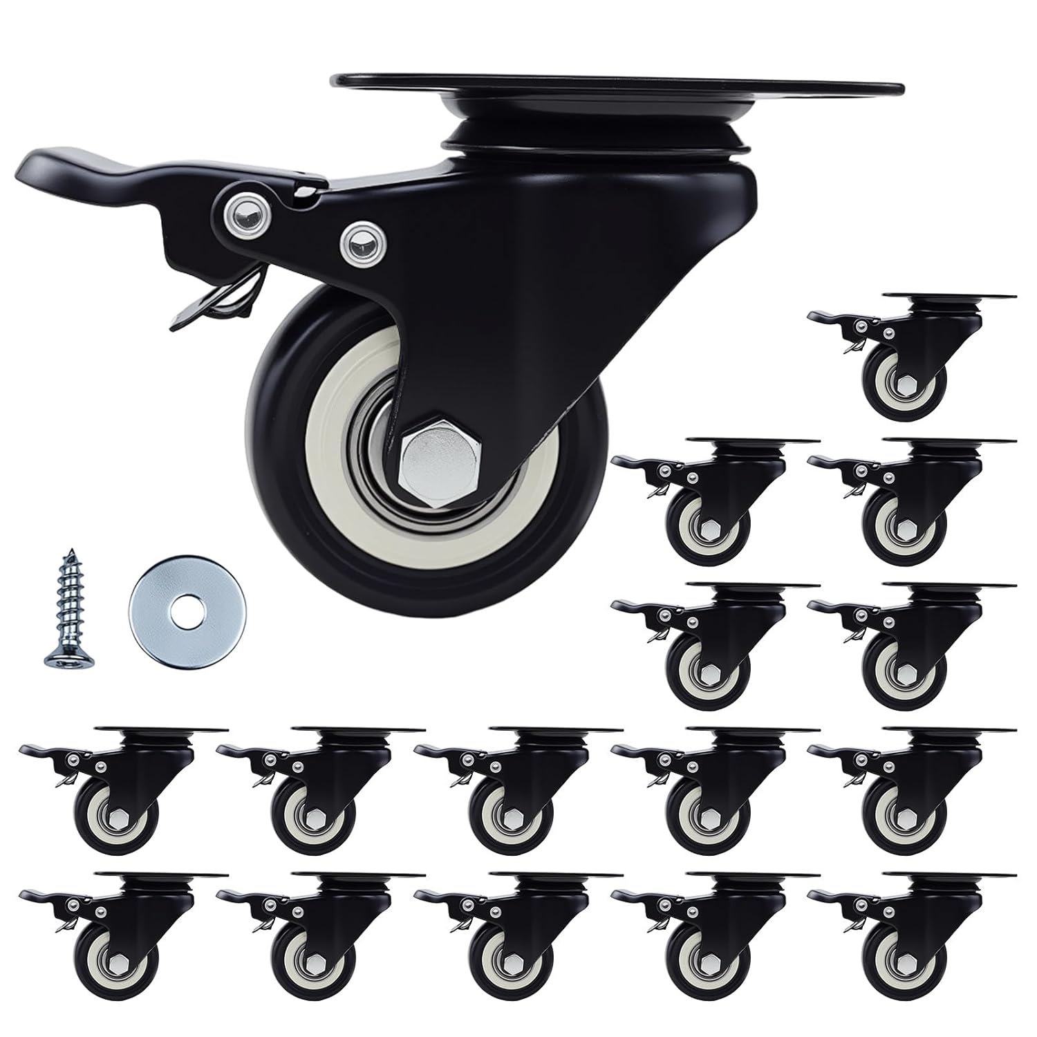 2 Inch Heavy Duty Caster Wheels Set of 16 with Brake for Furniture