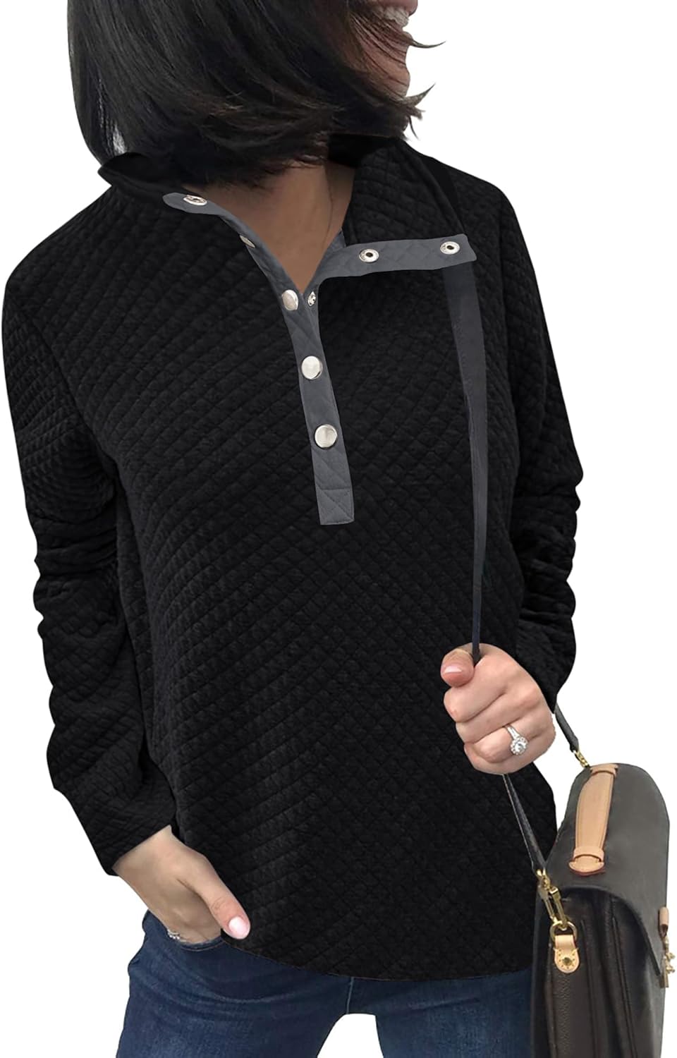 Quilted Pattern Lightweight Zipper Long Sleeve Sweatshirt for Women