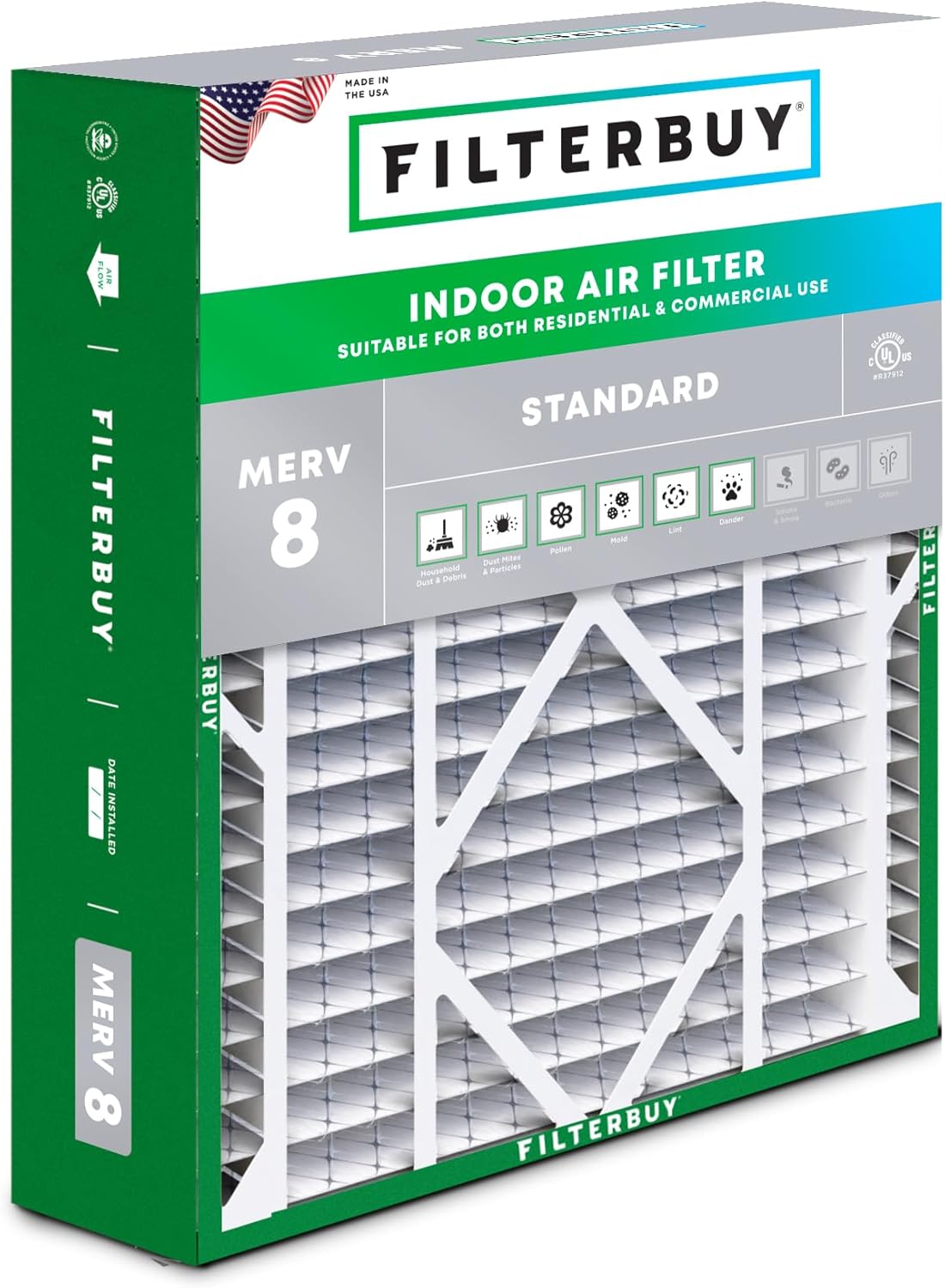 Filterbuy 21x21x5 Air Filter MERV 8 for Dust & Allergy Defense