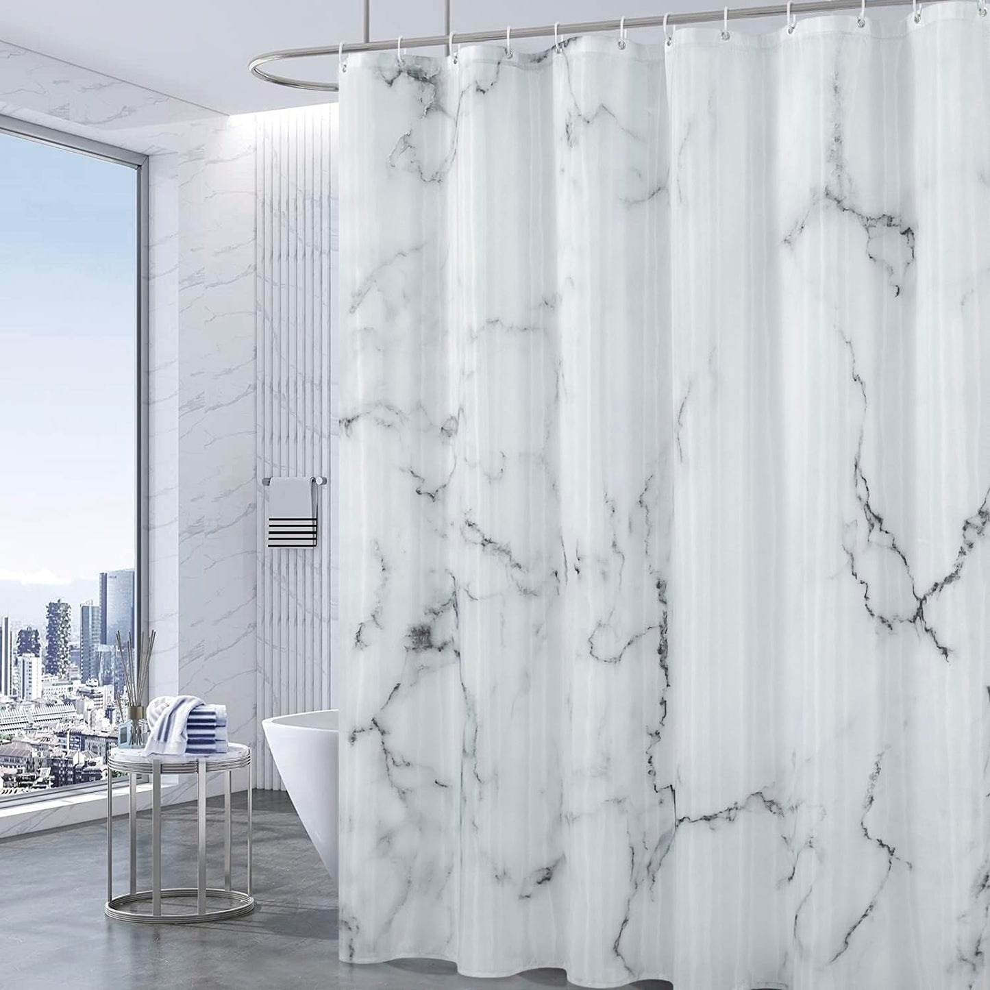 Abstract Gray White Marble Shower Curtain Set - Luxe Waterproof Fabric
