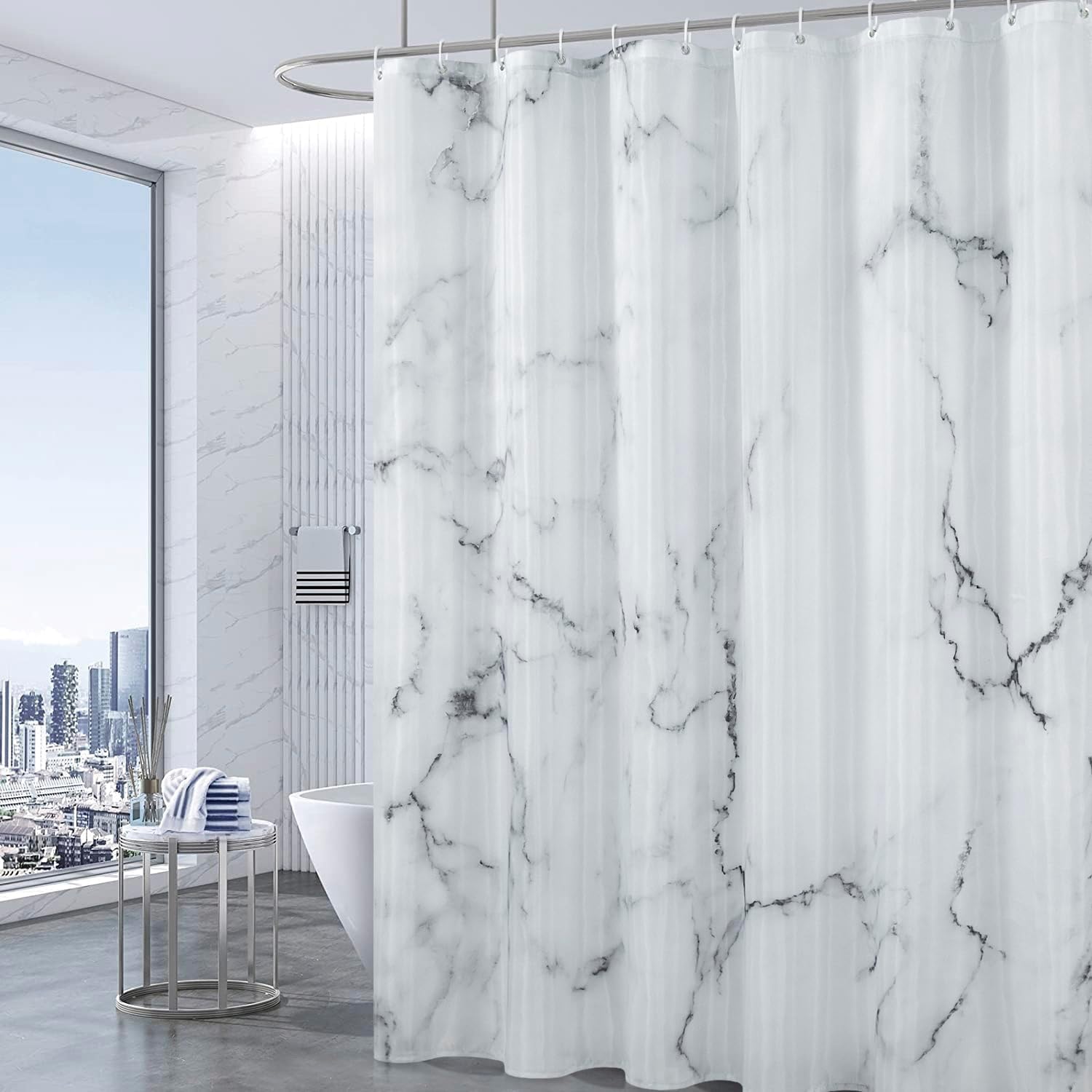 Abstract Gray White Marble Shower Curtain Set - Luxe Waterproof Fabric