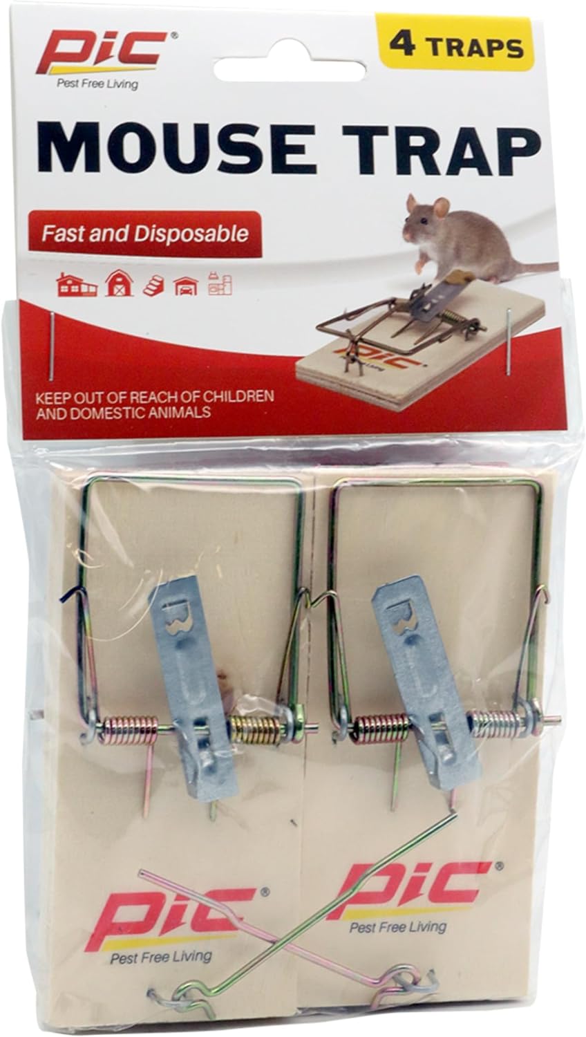 Ultra Effective PIC Wood Mouse Traps, Set of 4