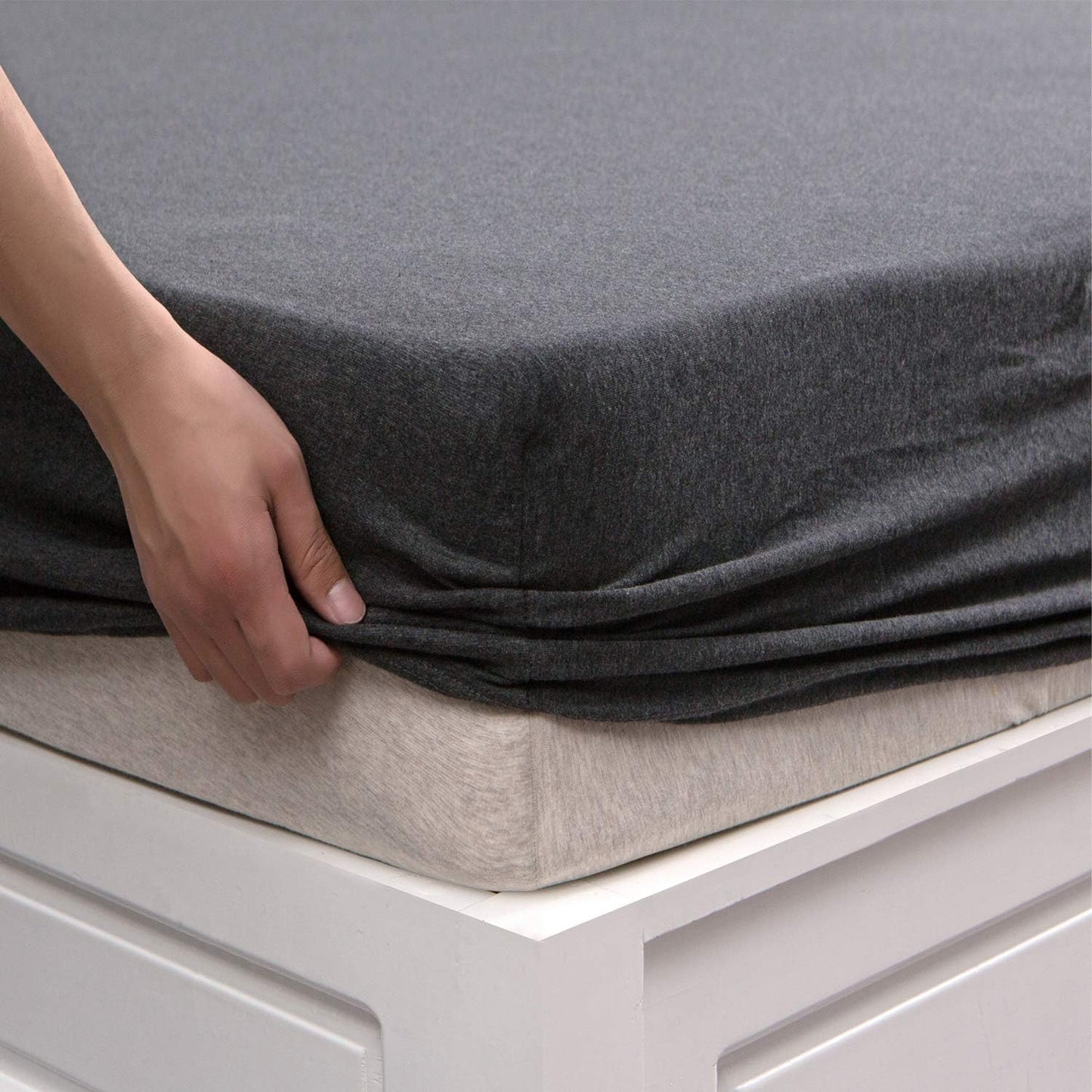 PURE ERA Jersey Knit Cotton Fitted Bottom Sheet for King Size