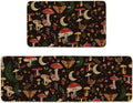 Black Mushrooms Butterfly Kitchen Mats Set of 2 - Low-Profile Rugs
