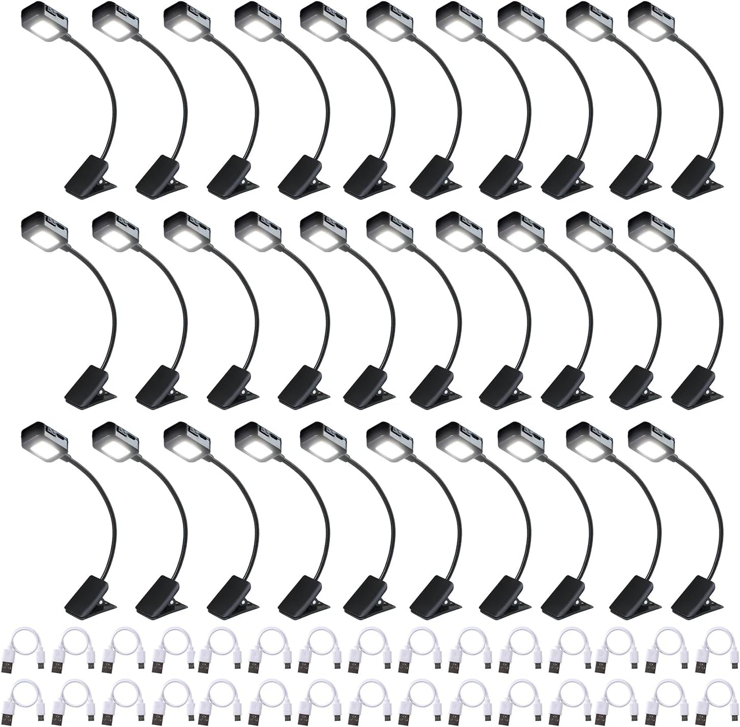 Rechargeable Clip-On Book Lights for Reading at Night - 30 Pack