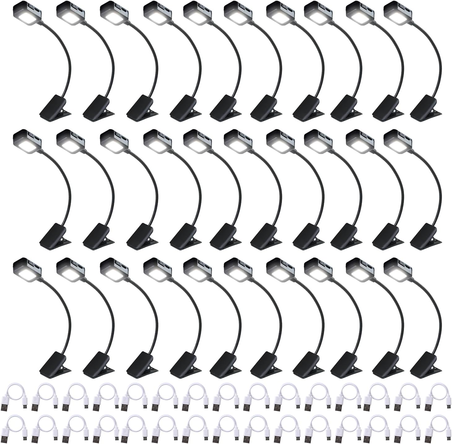 Rechargeable Clip-On Book Lights for Reading at Night - 30 Pack