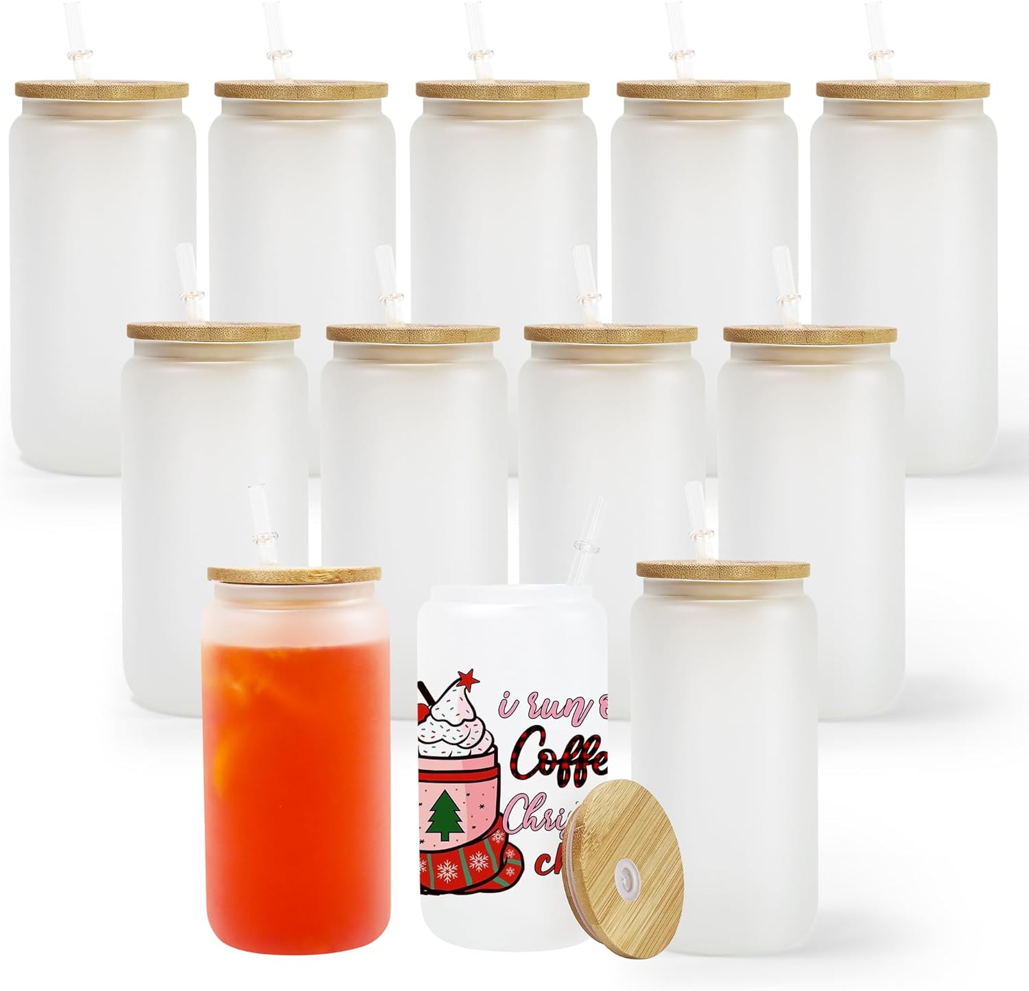 Frosted Sublimation Glass Tumblers with Lids and Straws - 16oz