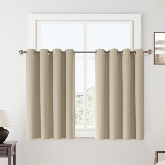 100% Blackout Tan Solid Curtains for Bedroom and Living Room