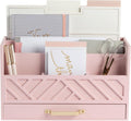 Pink Wooden Desk Organizer with Drawer - Stylish Desktop Sorter