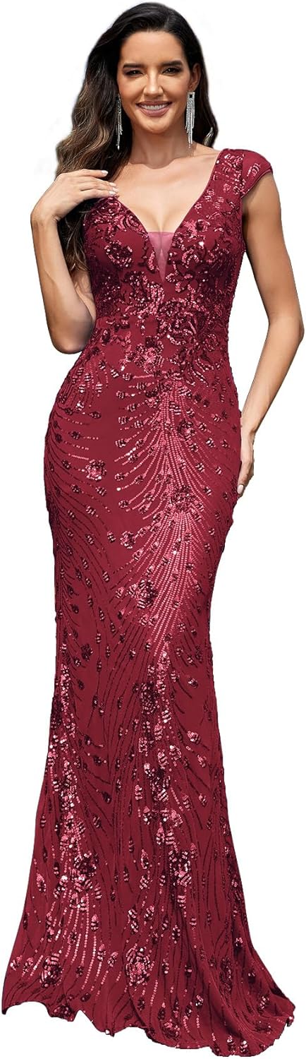 Womens Sequined Long Evening Gown for Glamorous Occasions