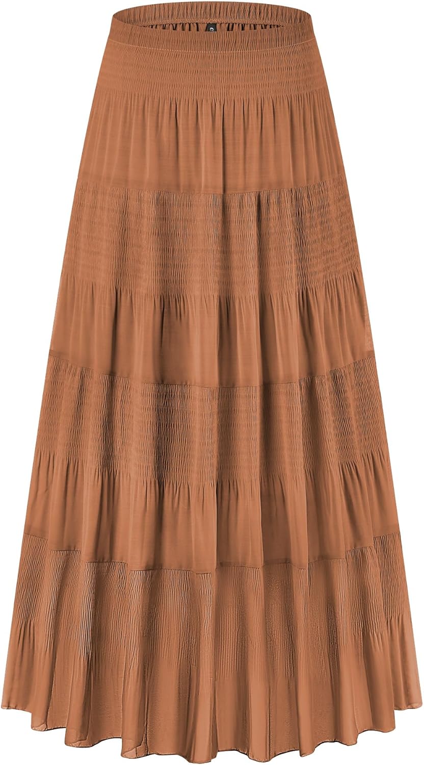 Chiffon Elastic High Waist Tiered Floral Maxi Skirt for Women
