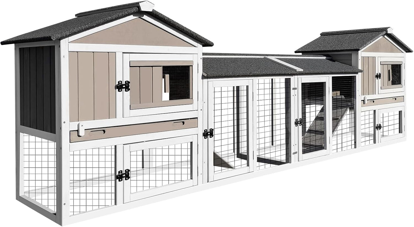 114in L Rabbit Hutch Indoor Outdoor 2-Story Cage with Tray